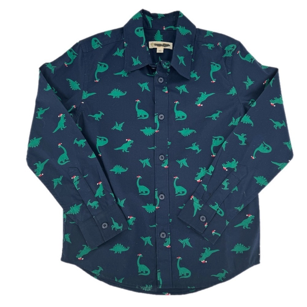 Tucker + Tate Boys’ Dinosaur Santa 100% Cotton Button Down Shirt Size 5 Holiday
